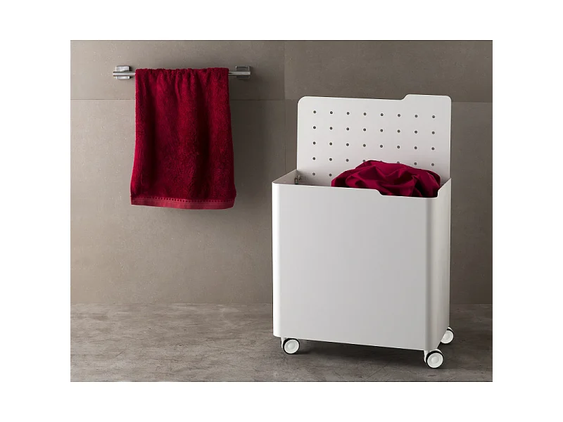 DON HIERRO - Cesto de ropa con ruedas LUCCA, 60L, 2 compartimentos, cierre suave, estructura metálica blanca-