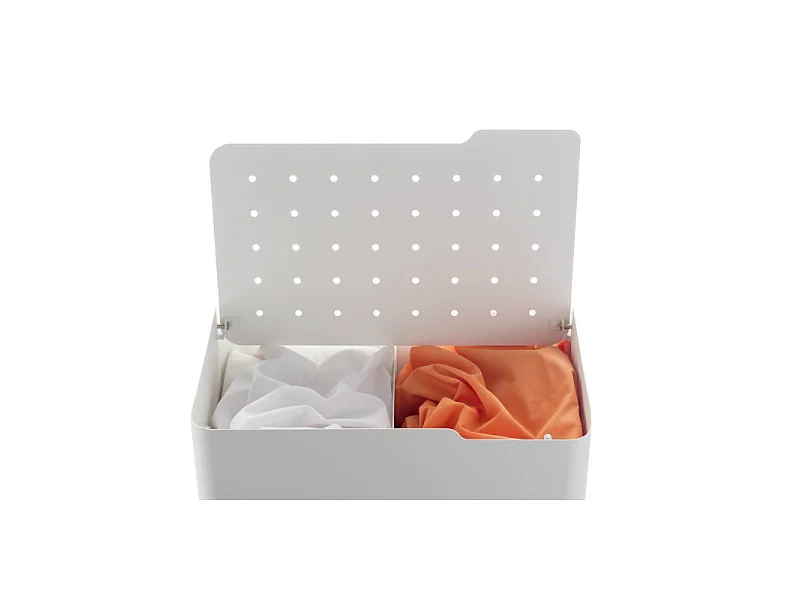 DON HIERRO - Cesto de ropa con ruedas LUCCA, 60L, 2 compartimentos, cierre suave, estructura metálica blanca-