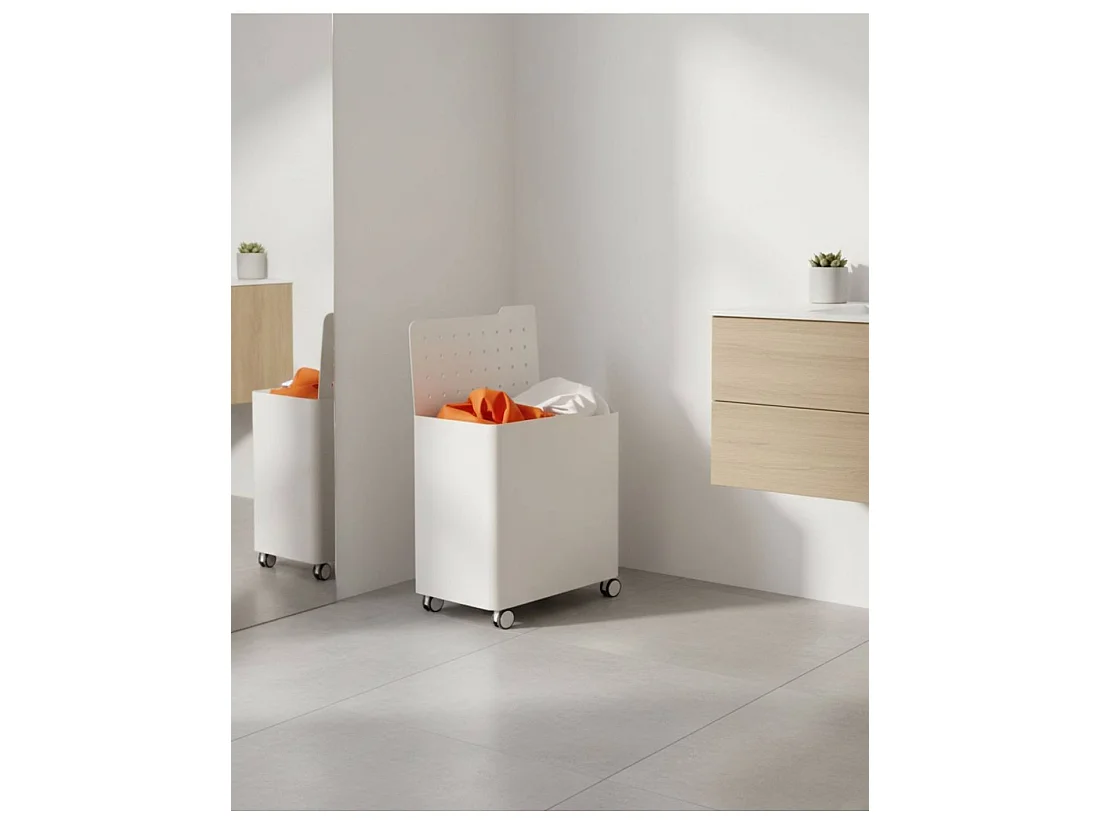 DON HIERRO - Cesto de ropa con ruedas LUCCA, 60L, 2 compartimentos, cierre suave, estructura metálica blanca-