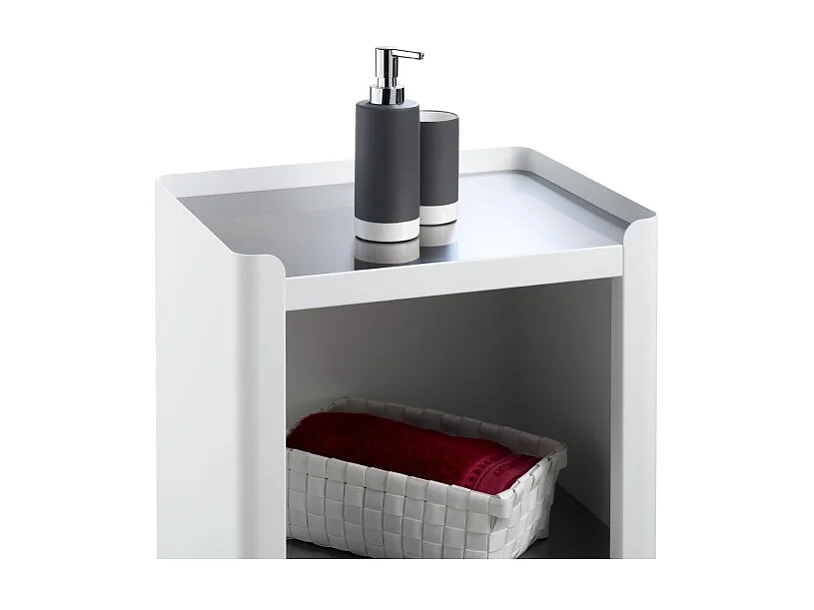Meuble rangement salle de bain, cuisine, bureau.Desserte à roulettes. Style Scandinave, 42 x 31 x 82 cm., blanc-inox, LOUISE