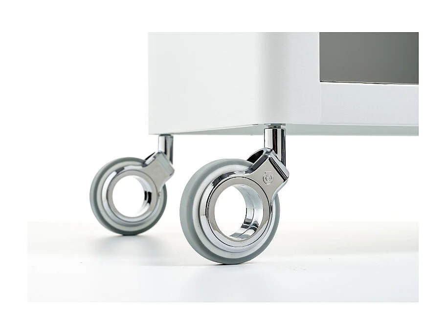 Meuble rangement salle de bain, cuisine, bureau.Desserte à roulettes. Style Scandinave, 42 x 31 x 82 cm., blanc-inox, LOUISE