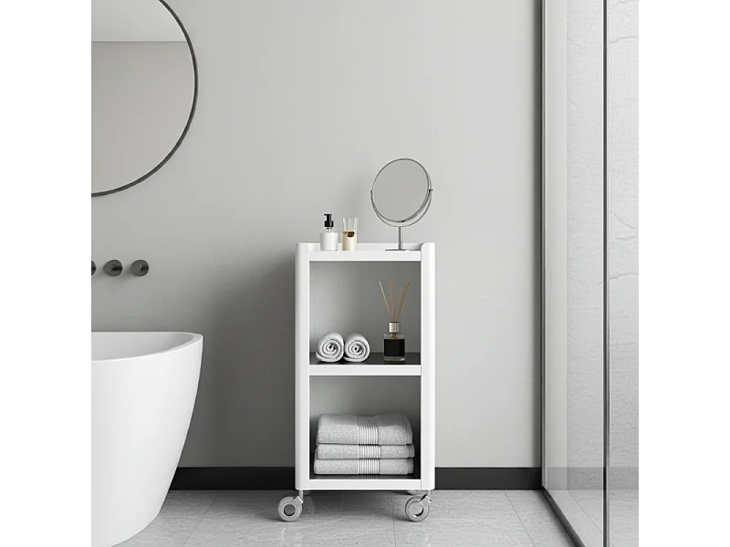 Badrollwagen Badezimmerwagen mit 3 geräumigen Ablagen , Weiß - Edelstahl, LOUISE
