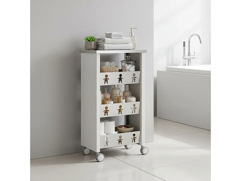 Chariot de rangement, étagère à roulettes, 83,50 x 43,5 x 30,5 cm., BALI.