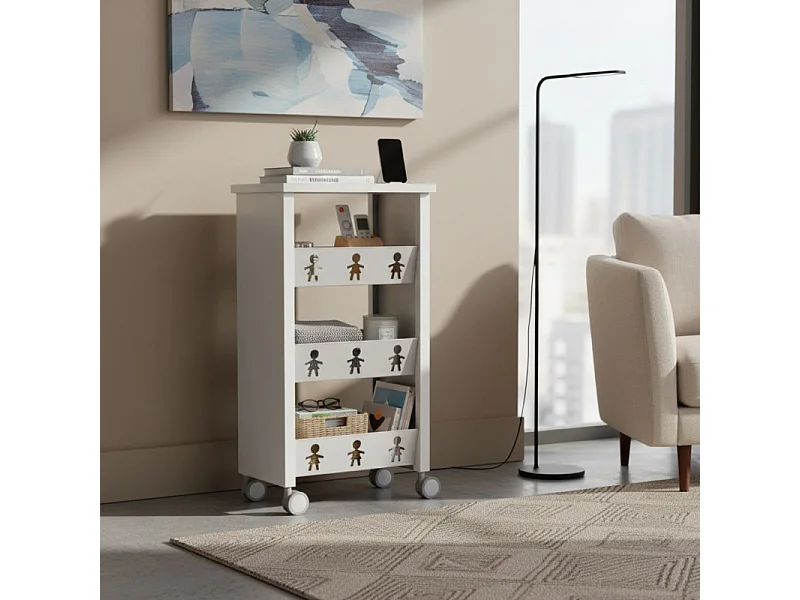 Chariot de rangement, étagère à roulettes, 83,50 x 43,5 x 30,5 cm., BALI.