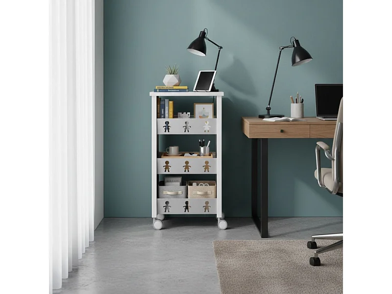 Chariot de rangement, étagère à roulettes, 83,50 x 43,5 x 30,5 cm., BALI.