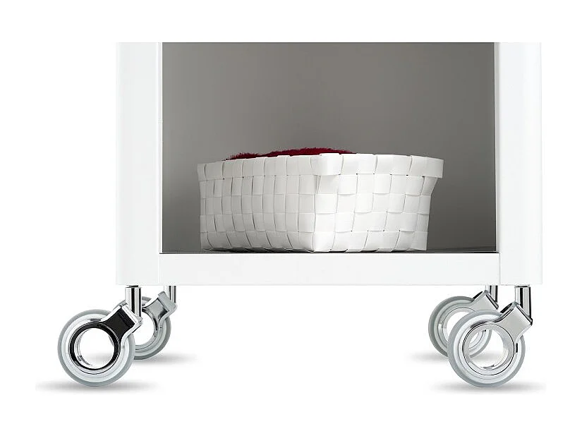 Meuble rangement salle de bain, cuisine, bureau. Étagère avec tiroir. Style Scandinave, 42 x 31 x 82 cm., blanc-inox, THELMA