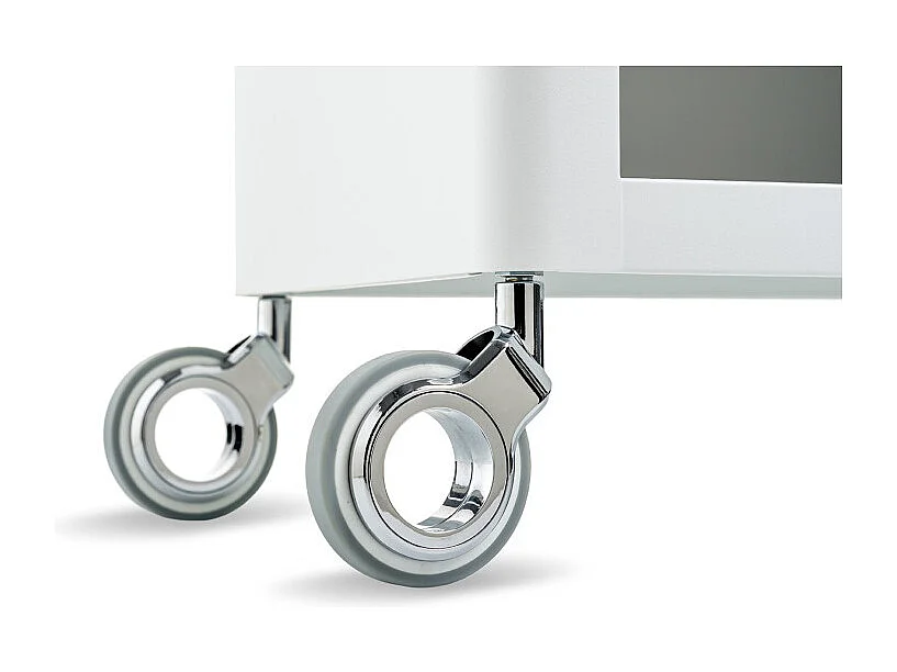 Meuble rangement salle de bain, cuisine, bureau. Étagère avec tiroir. Style Scandinave, 42 x 31 x 82 cm., blanc-inox, THELMA