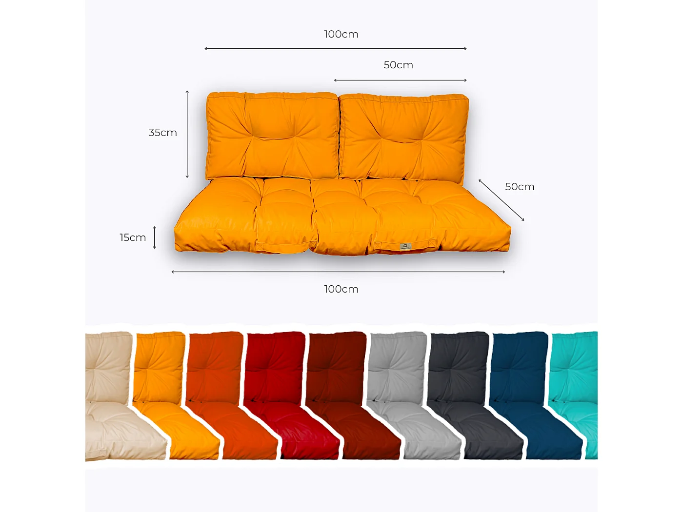 Coussins pour salon de jardin capitonné 100x50cm jaune
