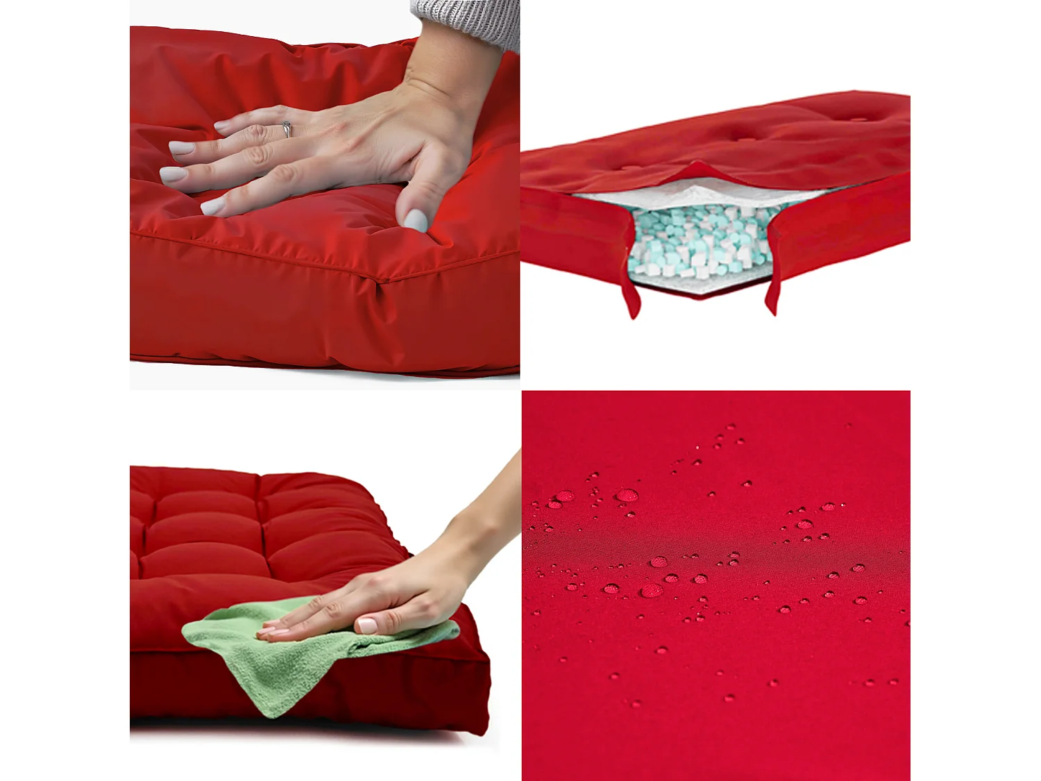 Coussins pour salon de jardin capitonné 100x50cm rouge