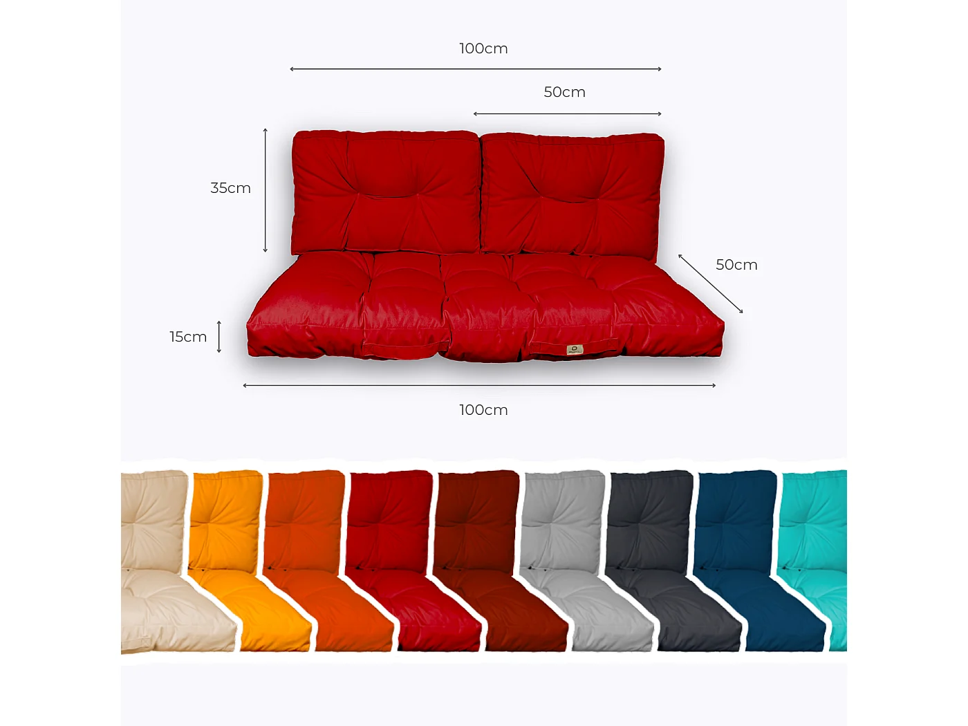 Coussins pour salon de jardin capitonné 100x50cm rouge
