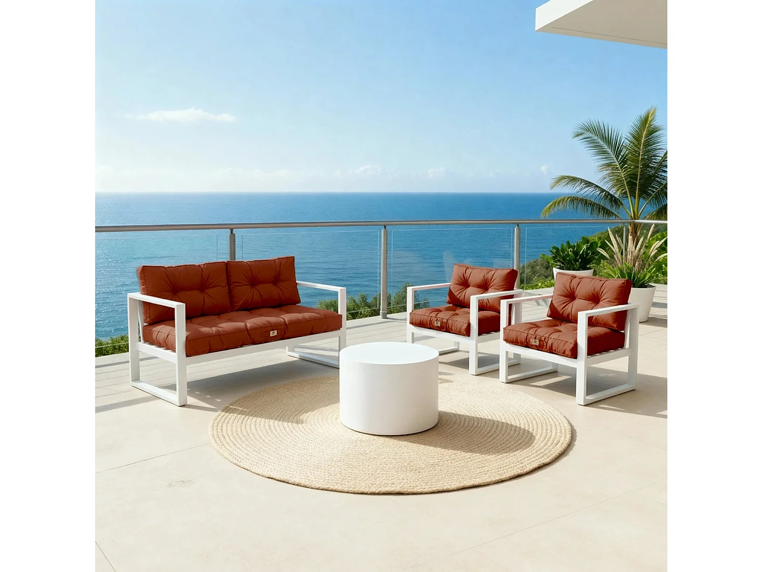Coussins pour salon de jardin capitonné 120x60cm Terracotta