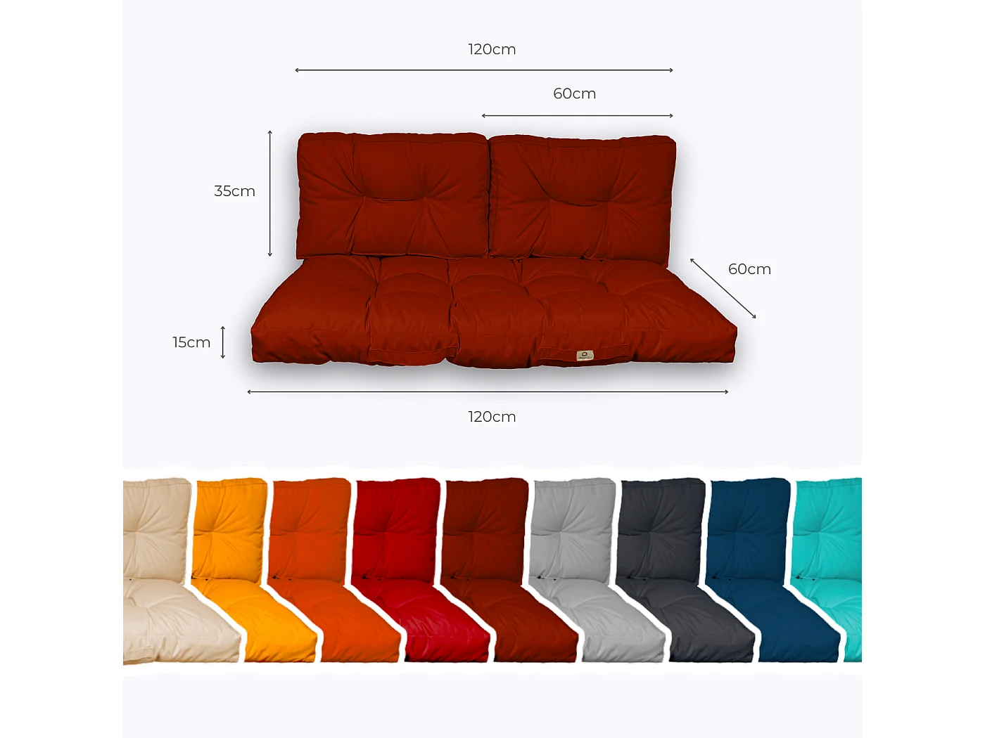 Coussins pour salon de jardin capitonné 120x60cm Terracotta