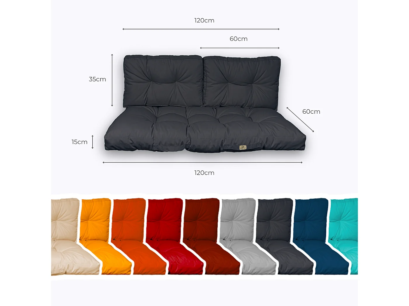 Coussins pour salon de jardin capitonné 120x60cm gris carbone