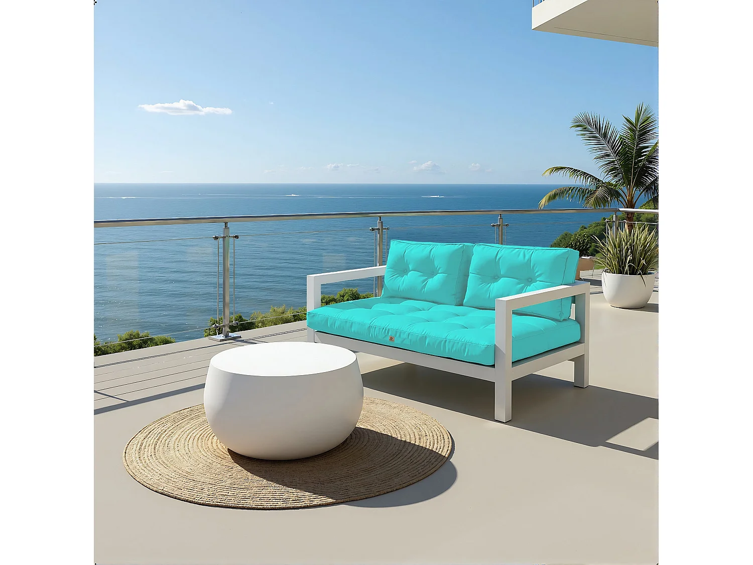 Coussins pour salon de jardin capitonné 100x50cm Bleu caraibes