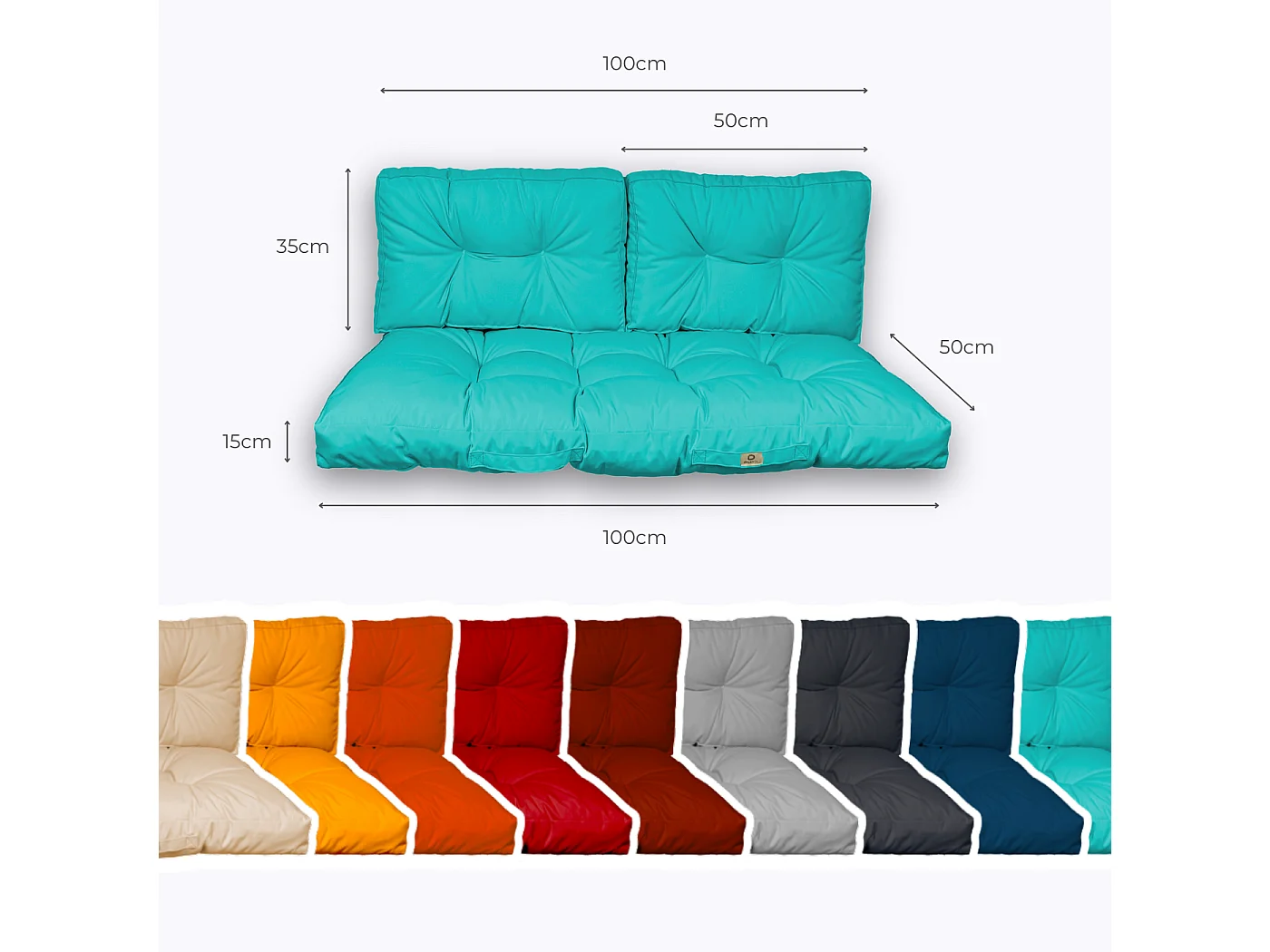 Coussins pour salon de jardin capitonné 100x50cm Bleu caraibes