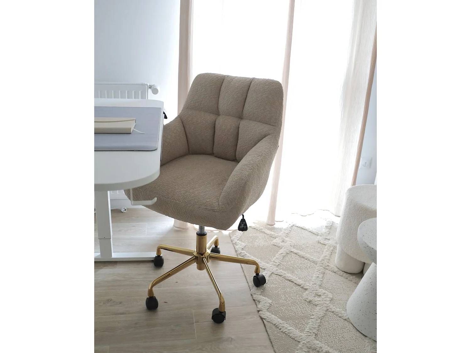 Chaise de bureau PALMDALE Bouclé Beige