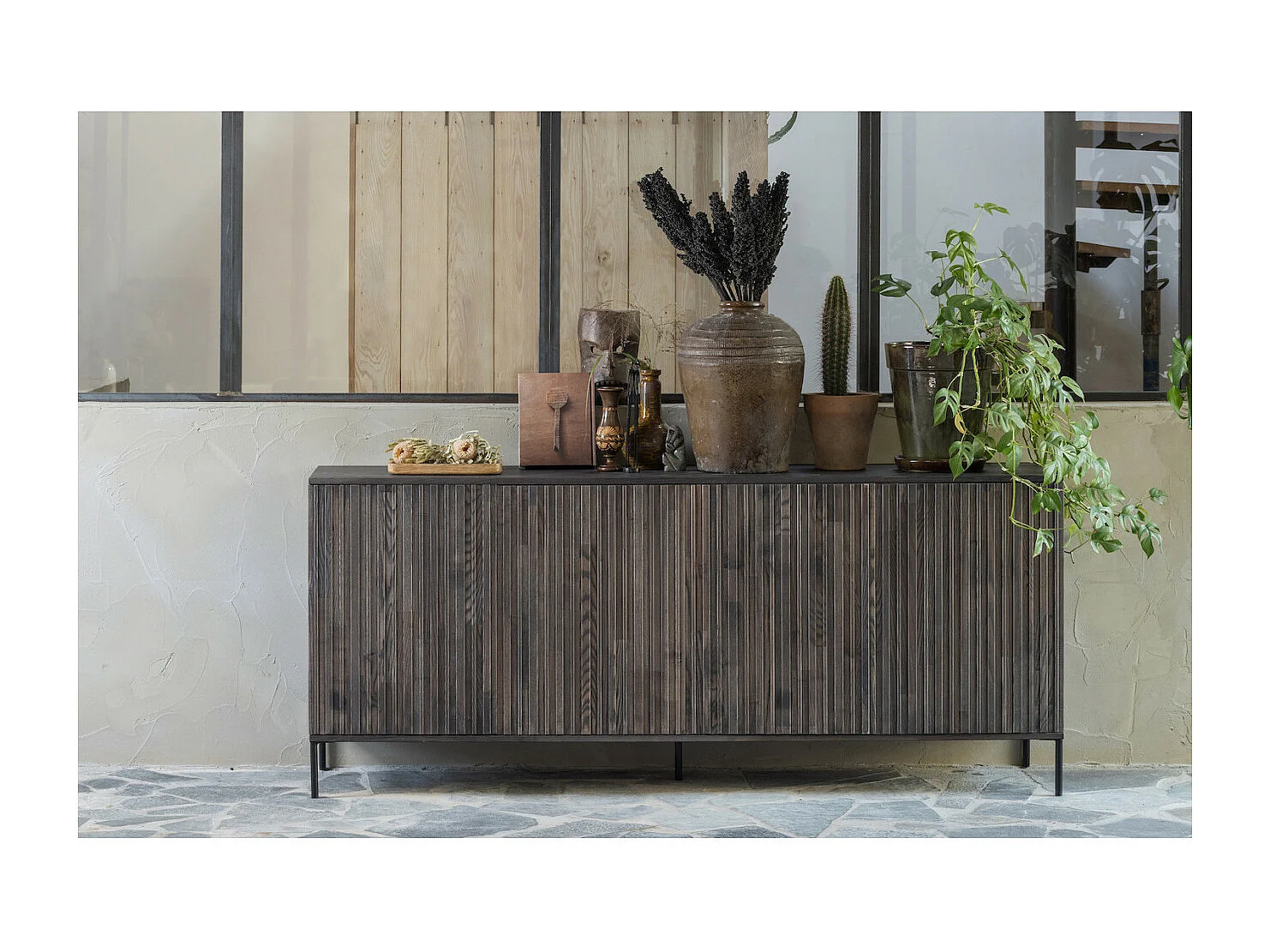 GRAVURE - Buffet en bois de frêne marron expresso