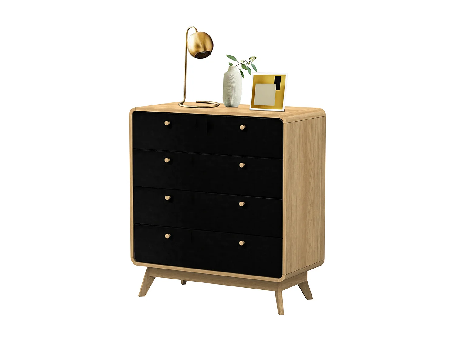 Cómoda con 4 cajones en tablero aglomerado roble y negro