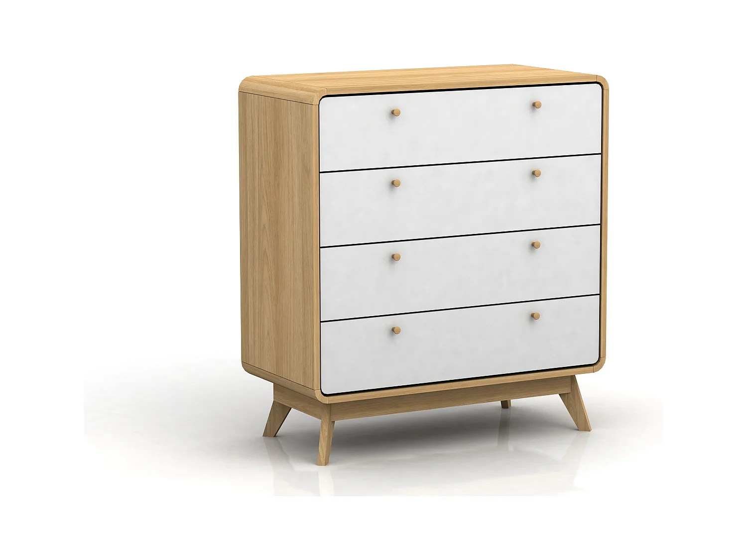 Cassie | Commode à 4 tiroirs en panneau de particules chêne et blanc