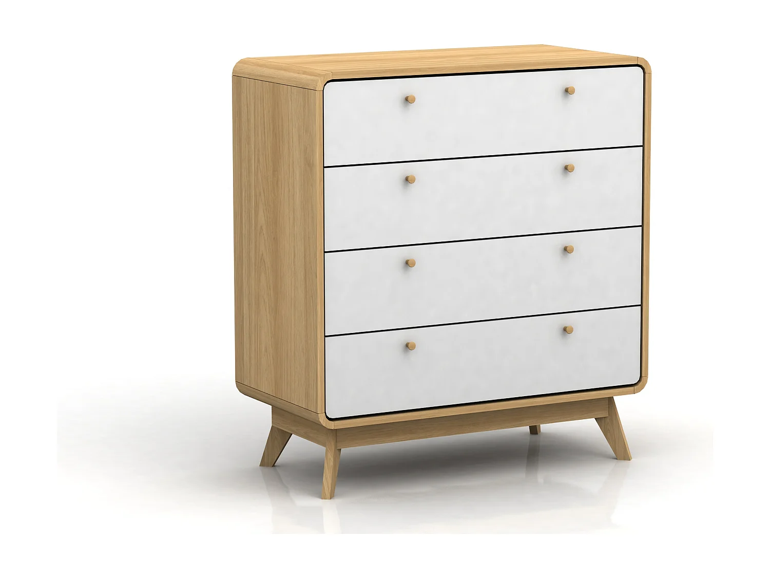 Cassie | Commode à 4 tiroirs en panneau de particules chêne et blanc