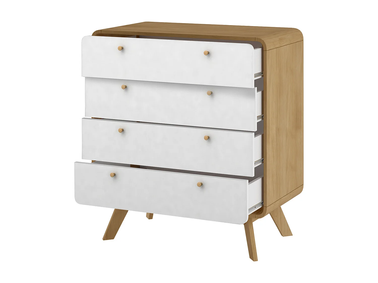 Cassie | Commode à 4 tiroirs en panneau de particules chêne et blanc