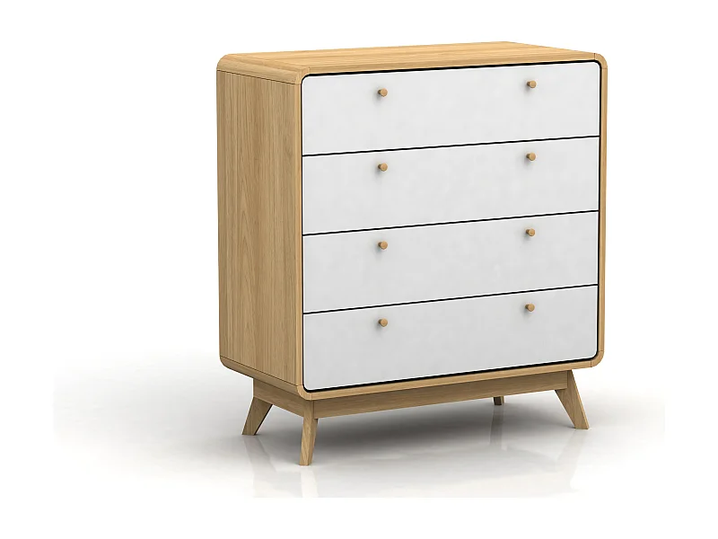Cassie | Commode à 4 tiroirs en panneau de particules chêne et blanc