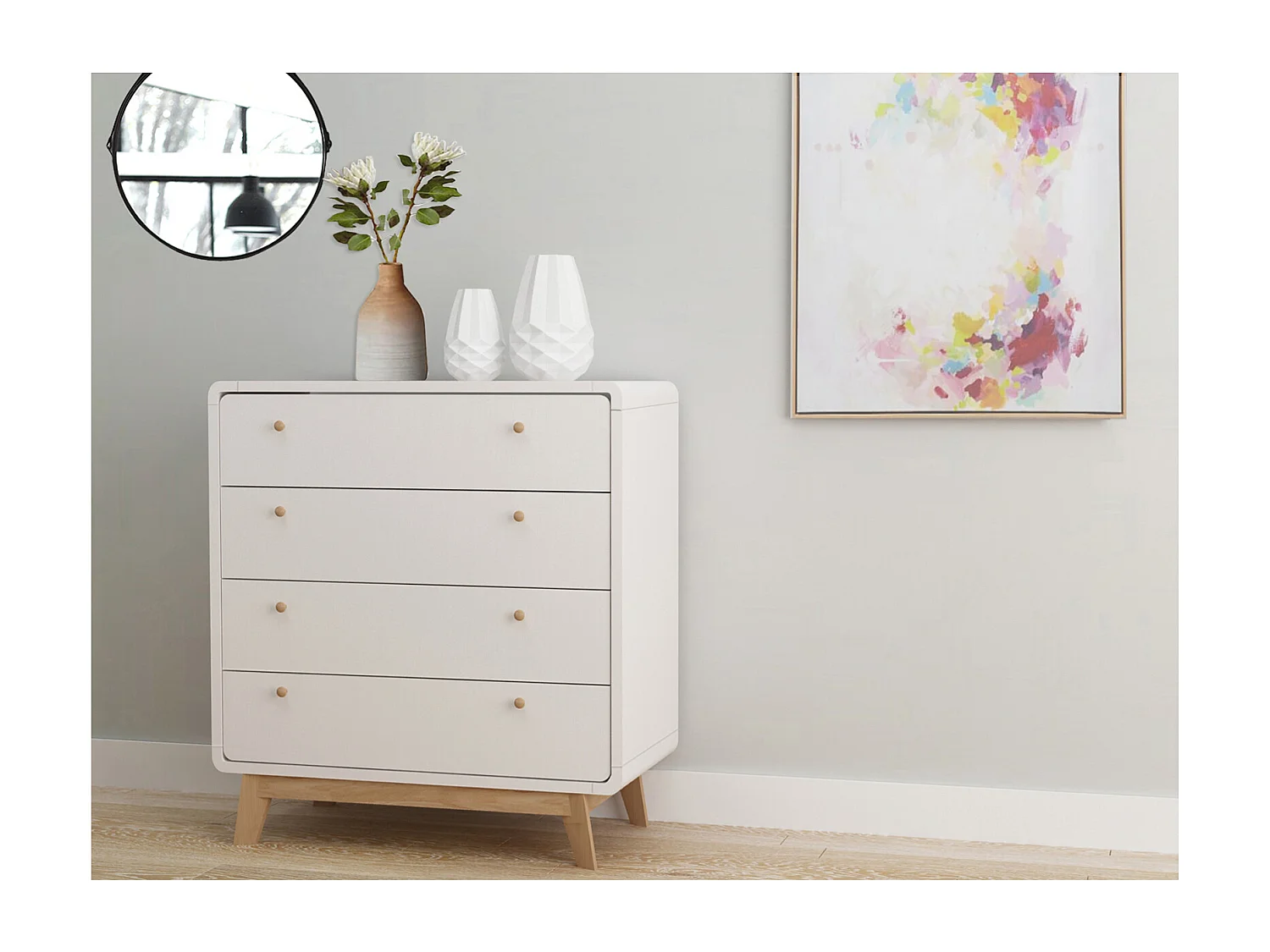 Cassie | Commode à 4 tiroirs en panneau de particules blanc