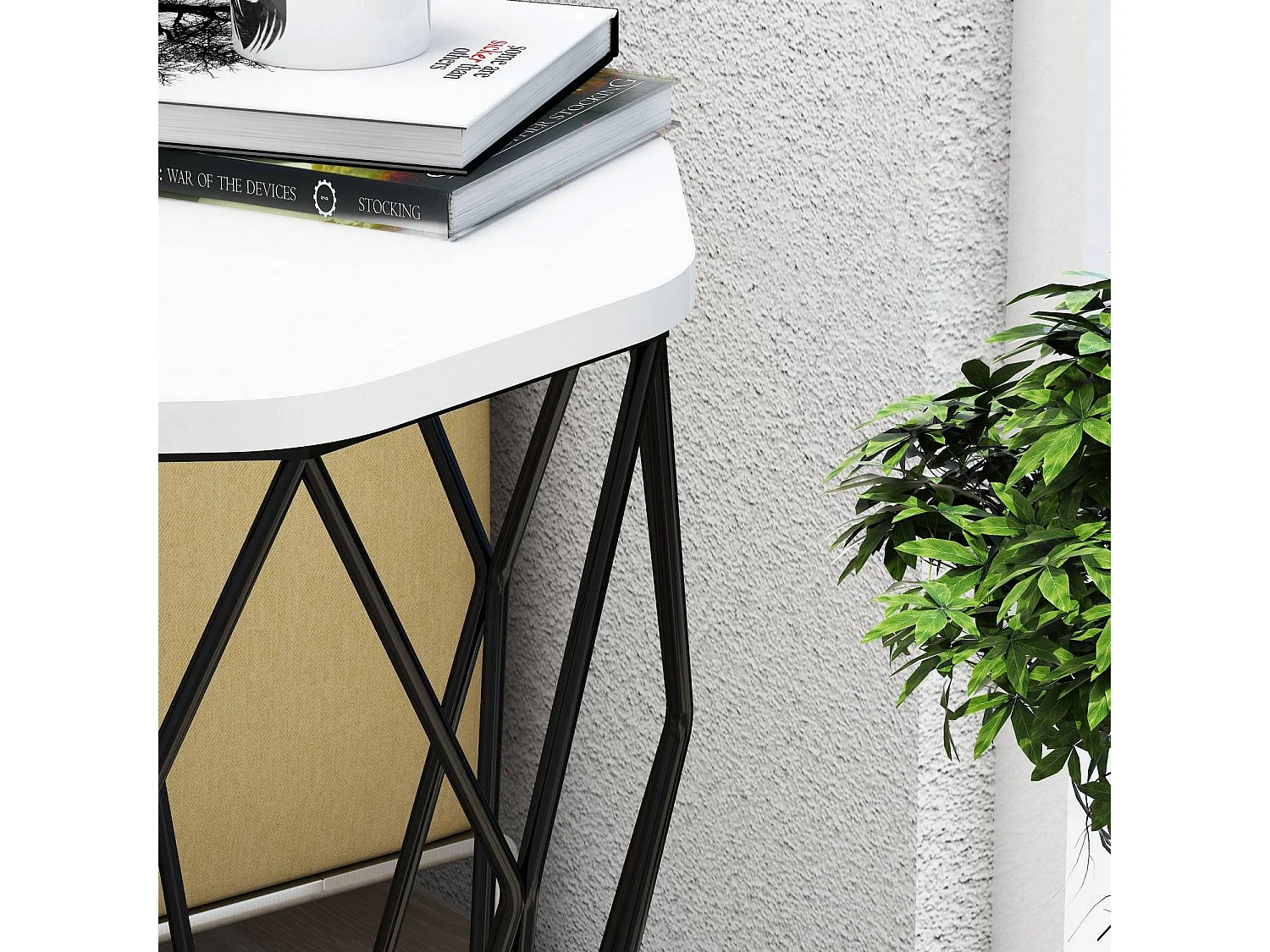 Table Heptagone Zachem Panneau Métal Noir et Bois Noir et Blanc