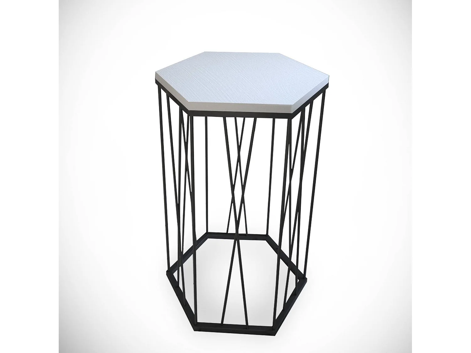 Table d'appoint hexagonale Supellex Bois Blanc texturé et Métal Noir