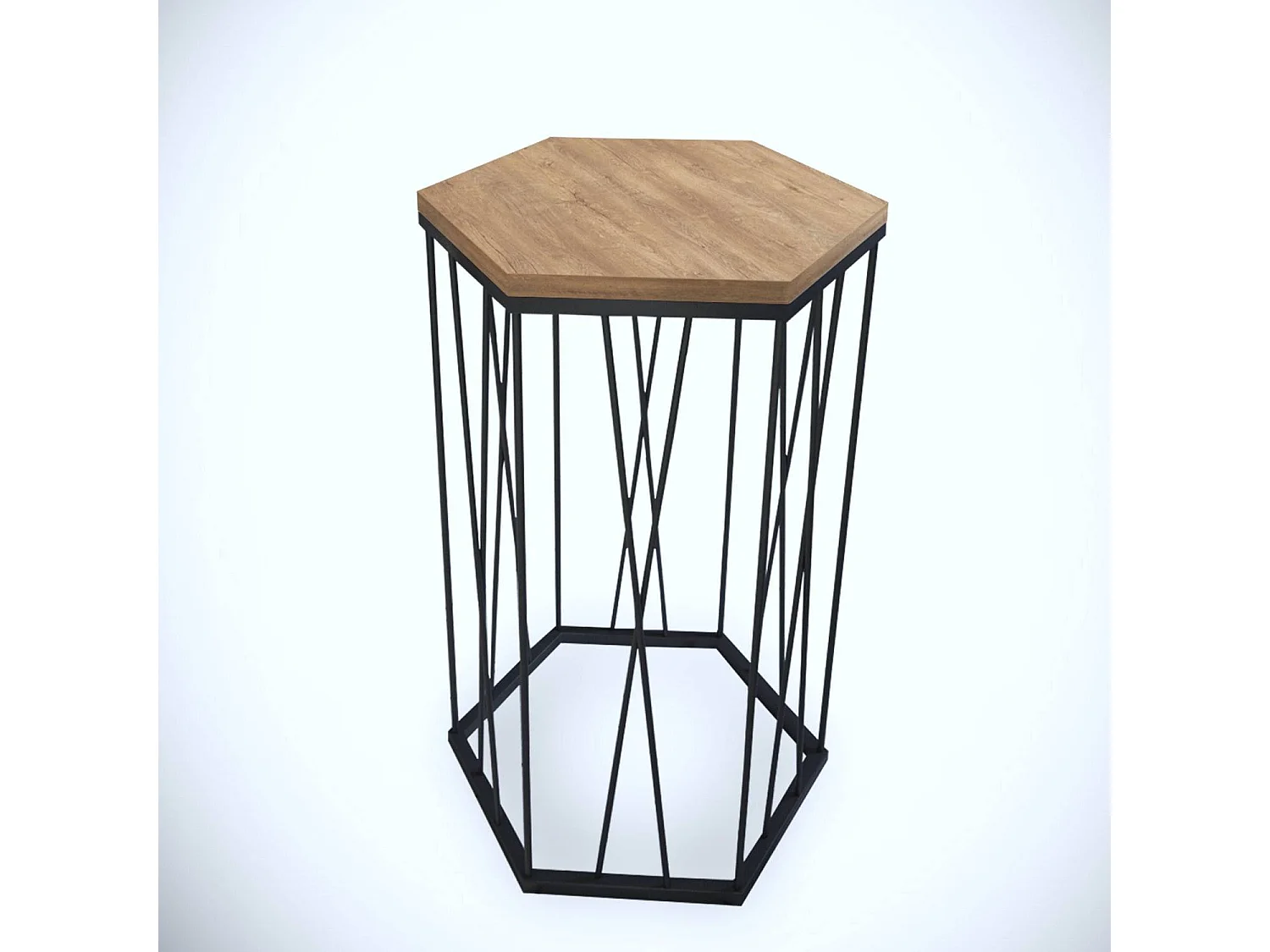 Table d'appoint hexagonale Supellex Bois Chêne foncé et Métal Noir