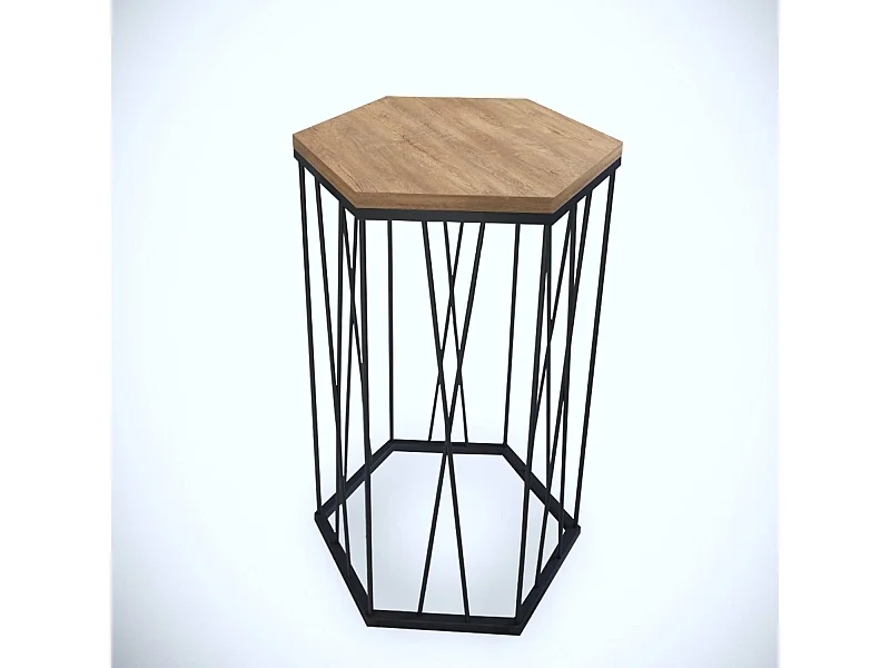 Table d'appoint hexagonale Supellex Bois Chêne foncé et Métal Noir