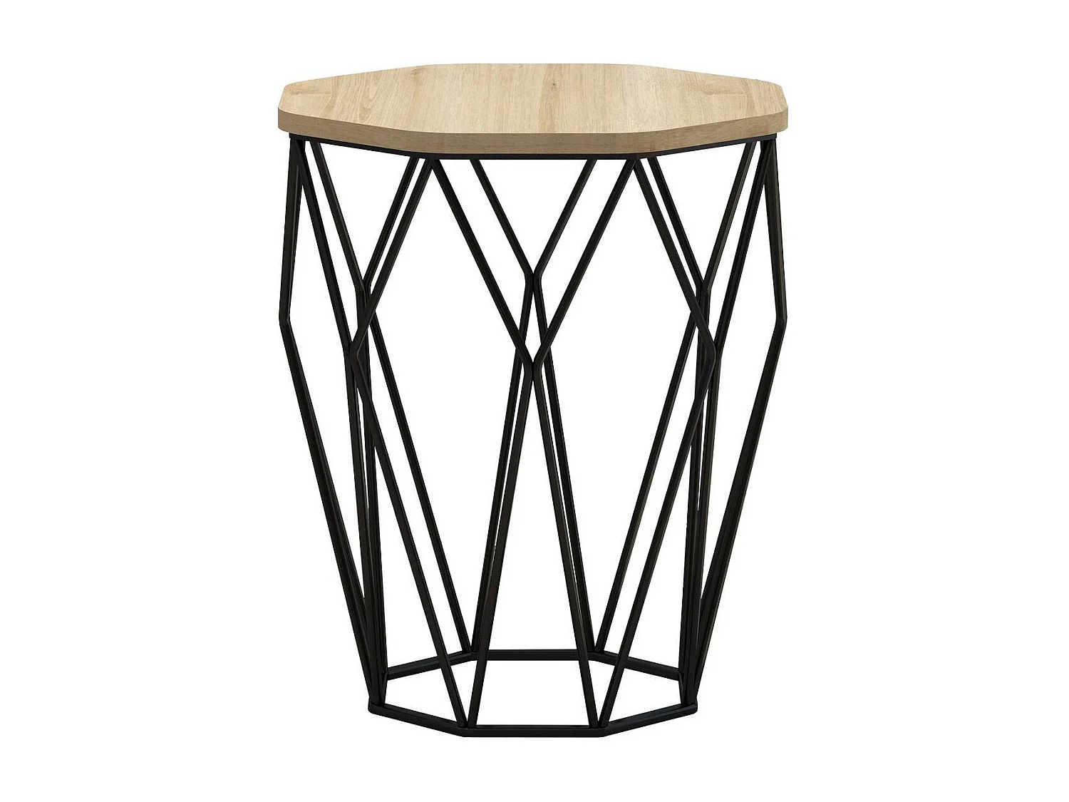 Table Heptagone Zachem Panneau Métal Noir et Bois Naturel épicéa