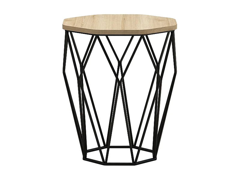 Table Heptagone Zachem Panneau Métal Noir et Bois Naturel épicéa