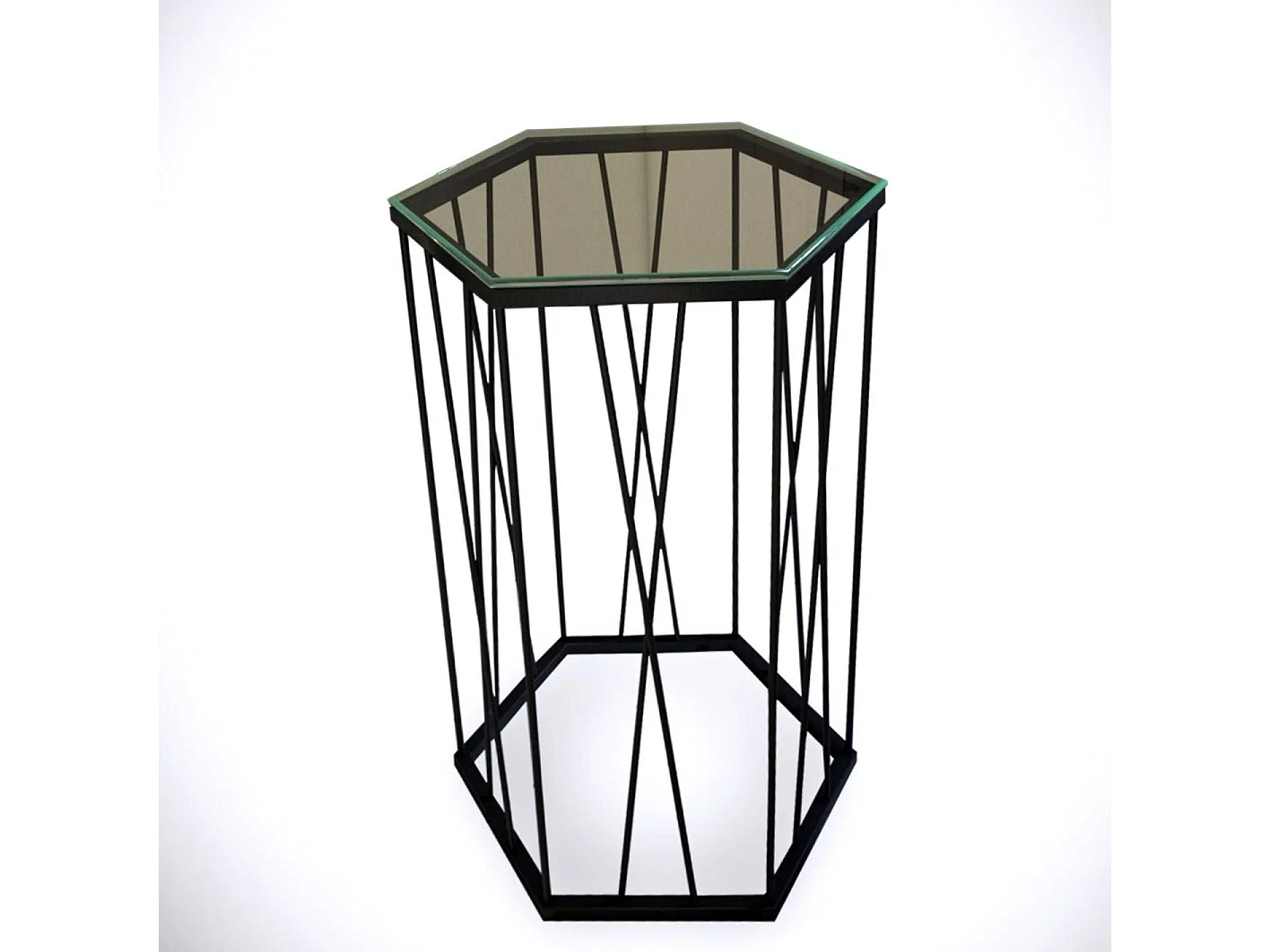 Table d'appoint hexagonale Supellex Verre Transparent et Métal Noir