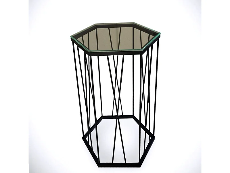 Table d'appoint hexagonale Supellex Verre Transparent et Métal Noir