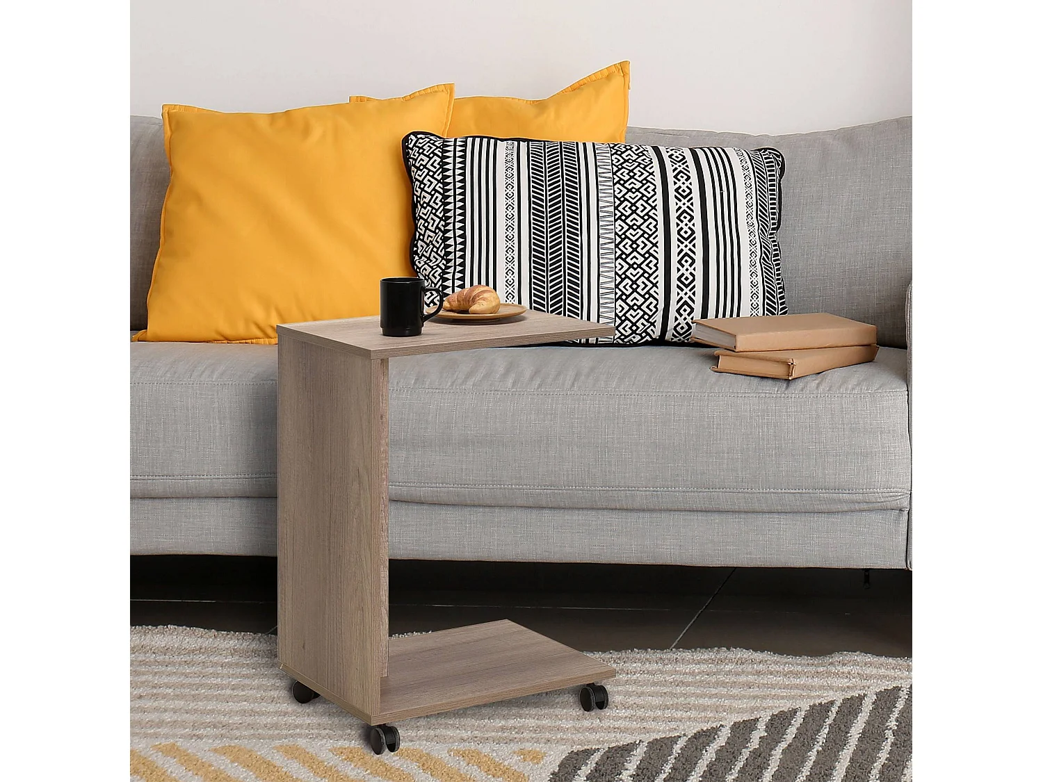 Bout de canapé mobile à roulettes capela H65cm Bois clair