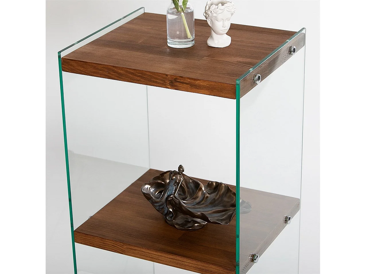 Elegante libreria in legno massello, 40 cm x 80 cm x 35 cm | Ripiani in vetro temperato al 100% | Finitura naturale | Elegante contenitore p