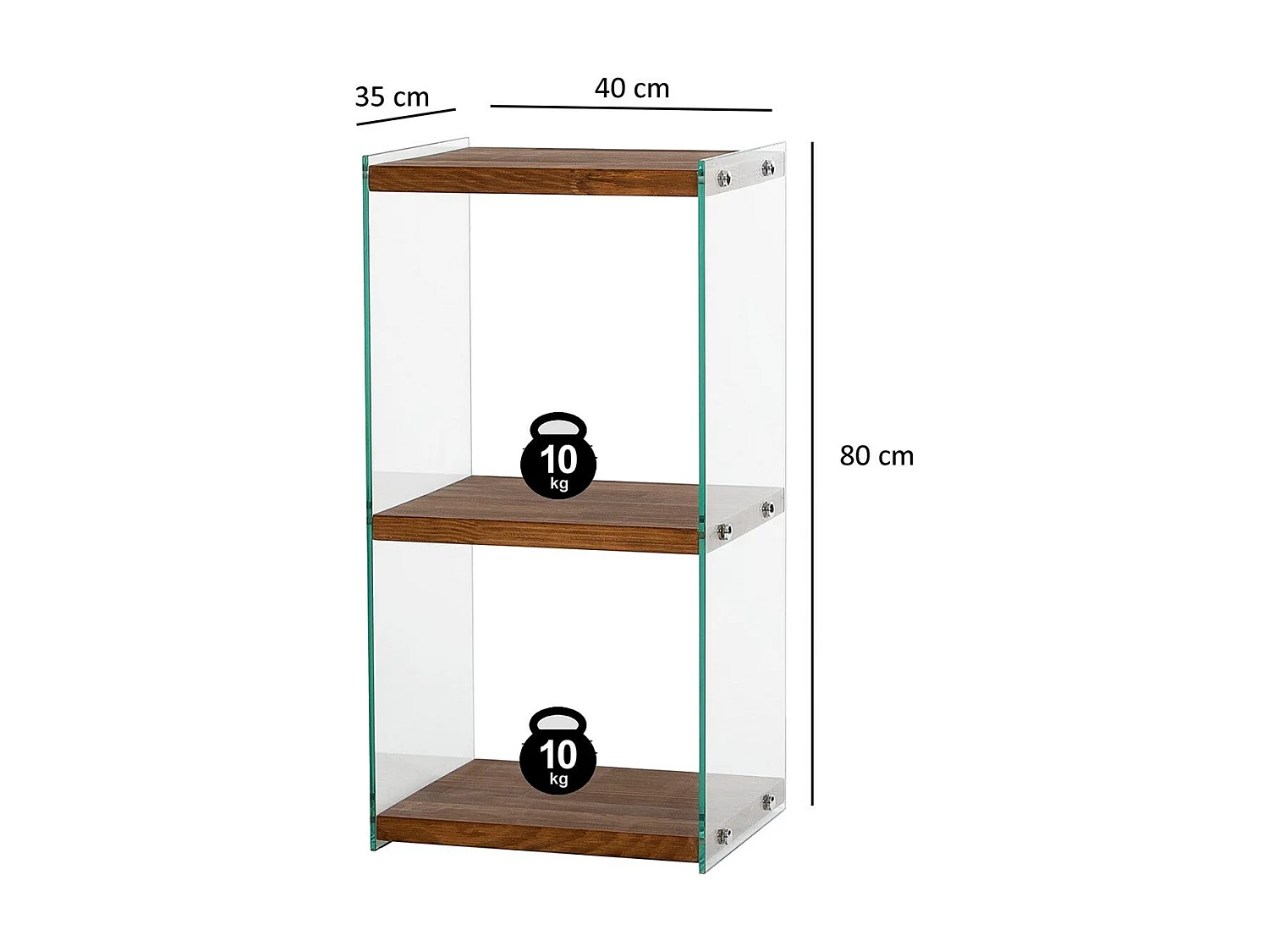 Elegante librería de madera maciza, 40 cm x 80 cm x 35 cm | Estantes de vidrio 100 % templado | Acabado natural | Almacenamiento con estilo