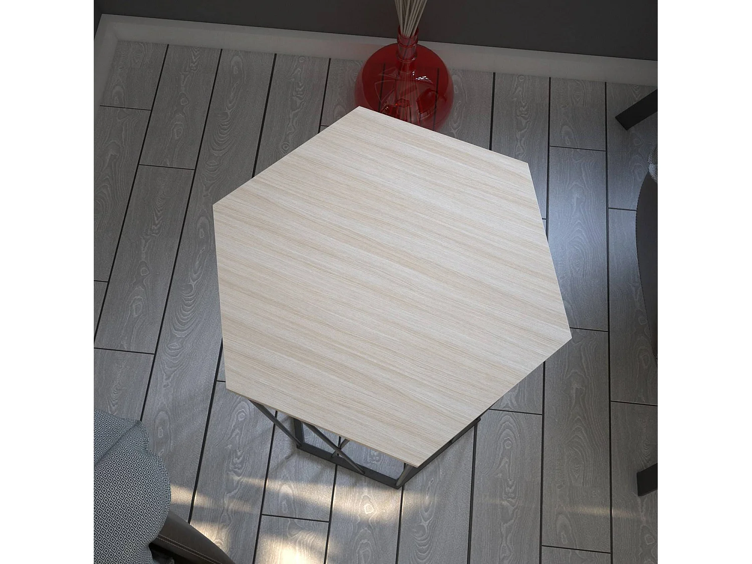 Table d'appoint hexagonale Supellex Bois Chêne et Métal Noir