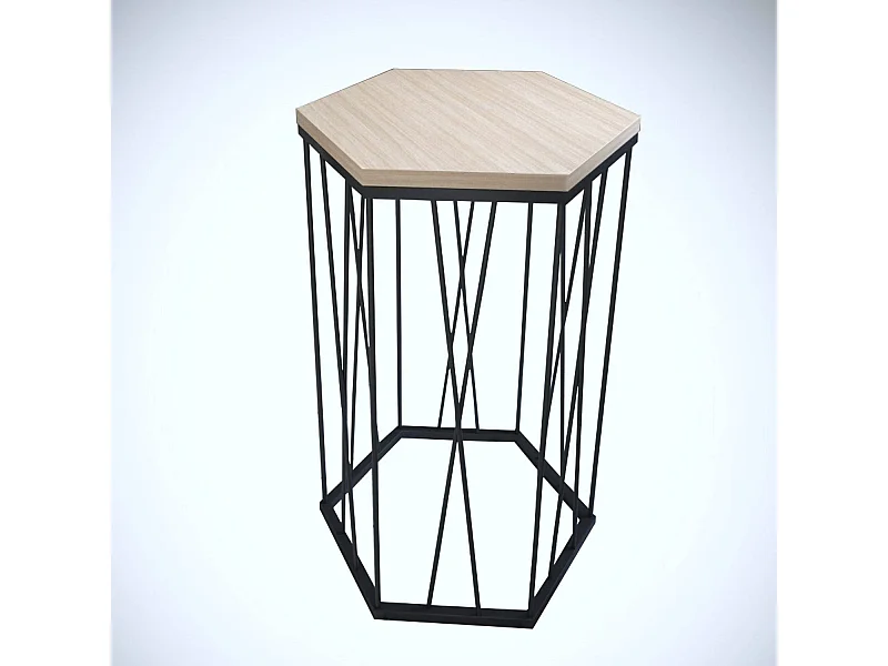 Table d'appoint hexagonale Supellex Bois Chêne et Métal Noir
