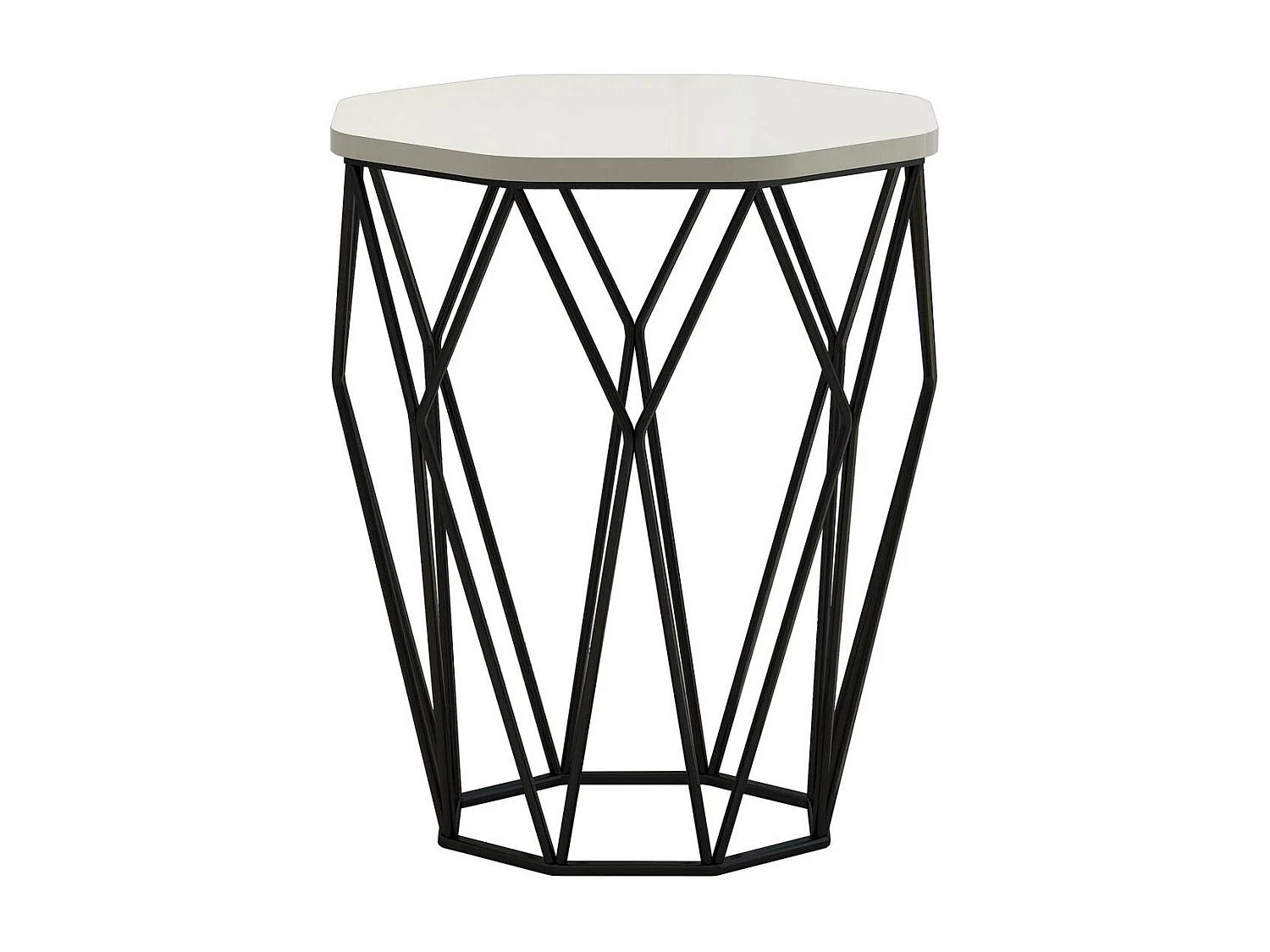 Table Heptagone Zachem Panneau Métal Noir et Bois Blanc Blanc créme