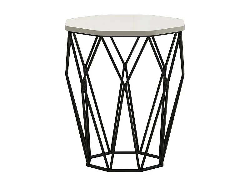 Table Heptagone Zachem Panneau Métal Noir et Bois Blanc Blanc créme