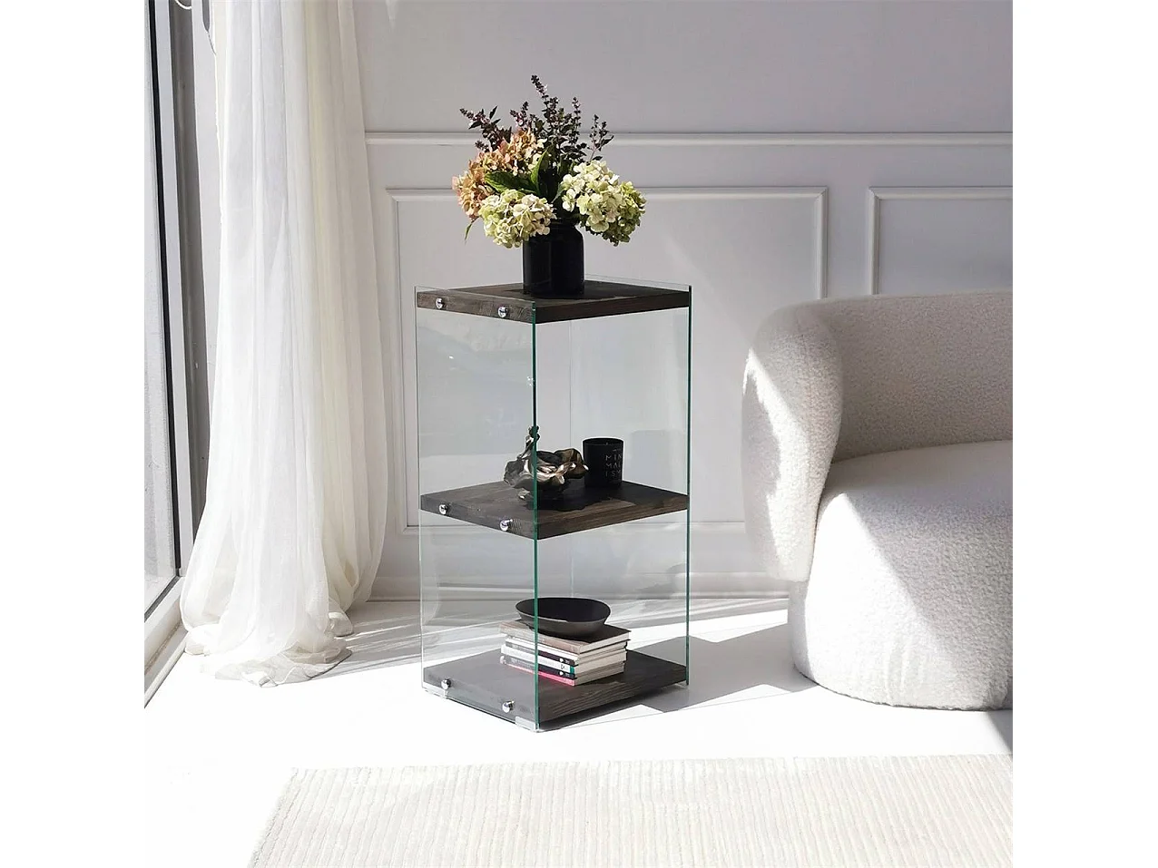 Elegante libreria antracite, 40 x 80 x 35 cm | Struttura 100% legno massello e 100% vetro temperato | Smontabile per un facile montaggio, pe