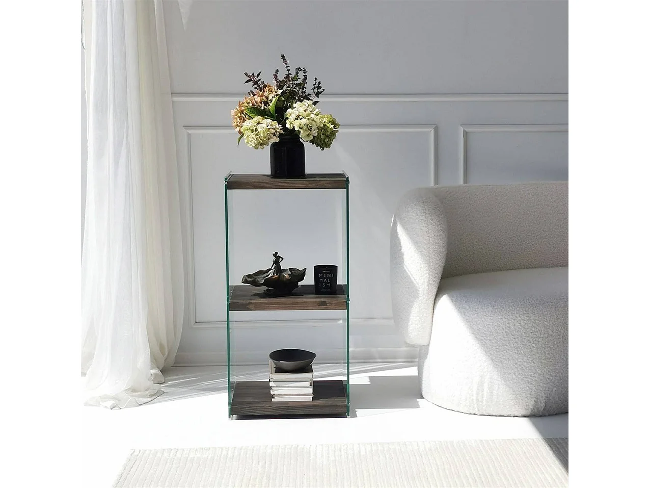 Elegante libreria antracite, 40 x 80 x 35 cm | Struttura 100% legno massello e 100% vetro temperato | Smontabile per un facile montaggio, pe