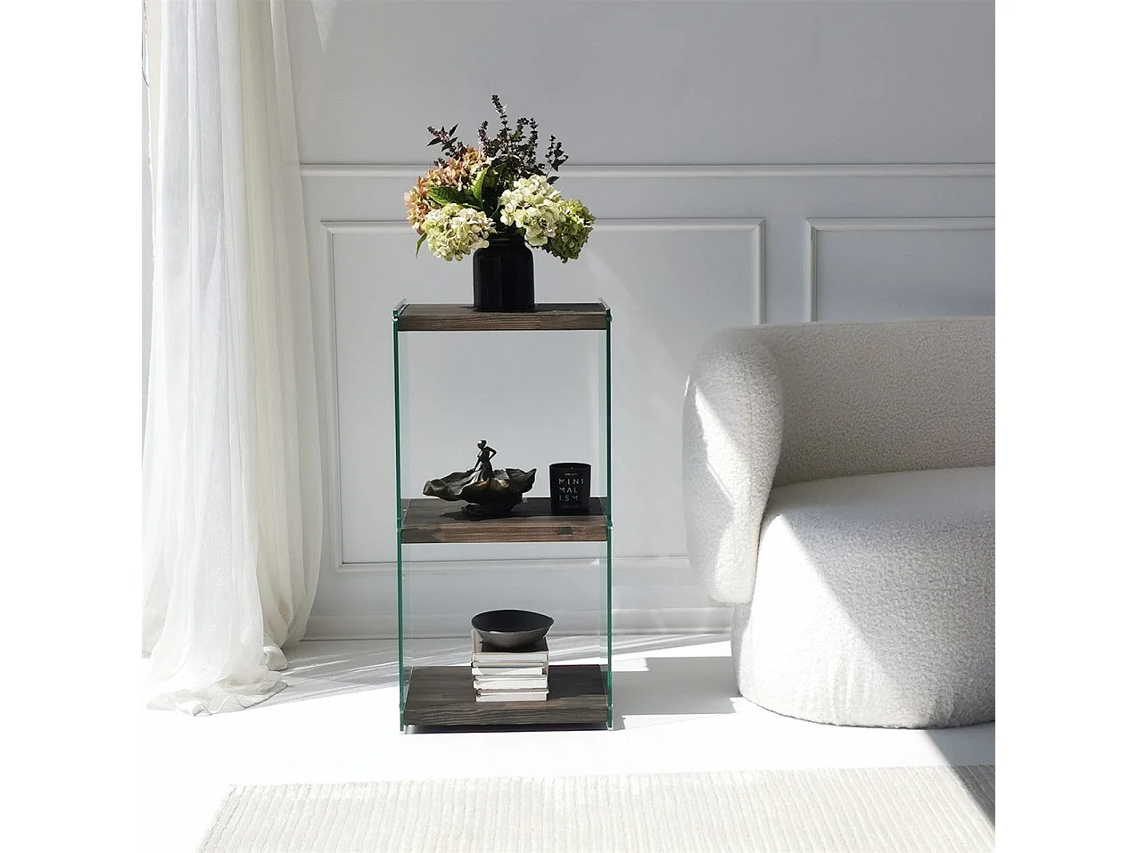 Elegante libreria antracite, 40 x 80 x 35 cm | Struttura 100% legno massello e 100% vetro temperato | Smontabile per un facile montaggio, pe