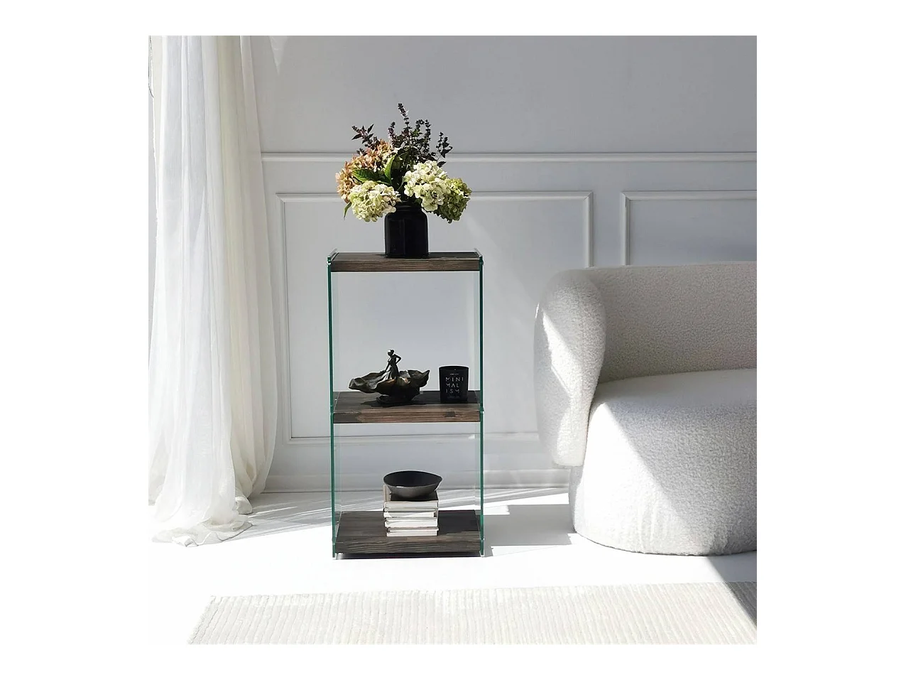 Elegante librería antracita, 40 x 80 x 35 cm | Estructura 100% madera maciza y 100% cristal templado | Desmontable para un fácil montaje, pe