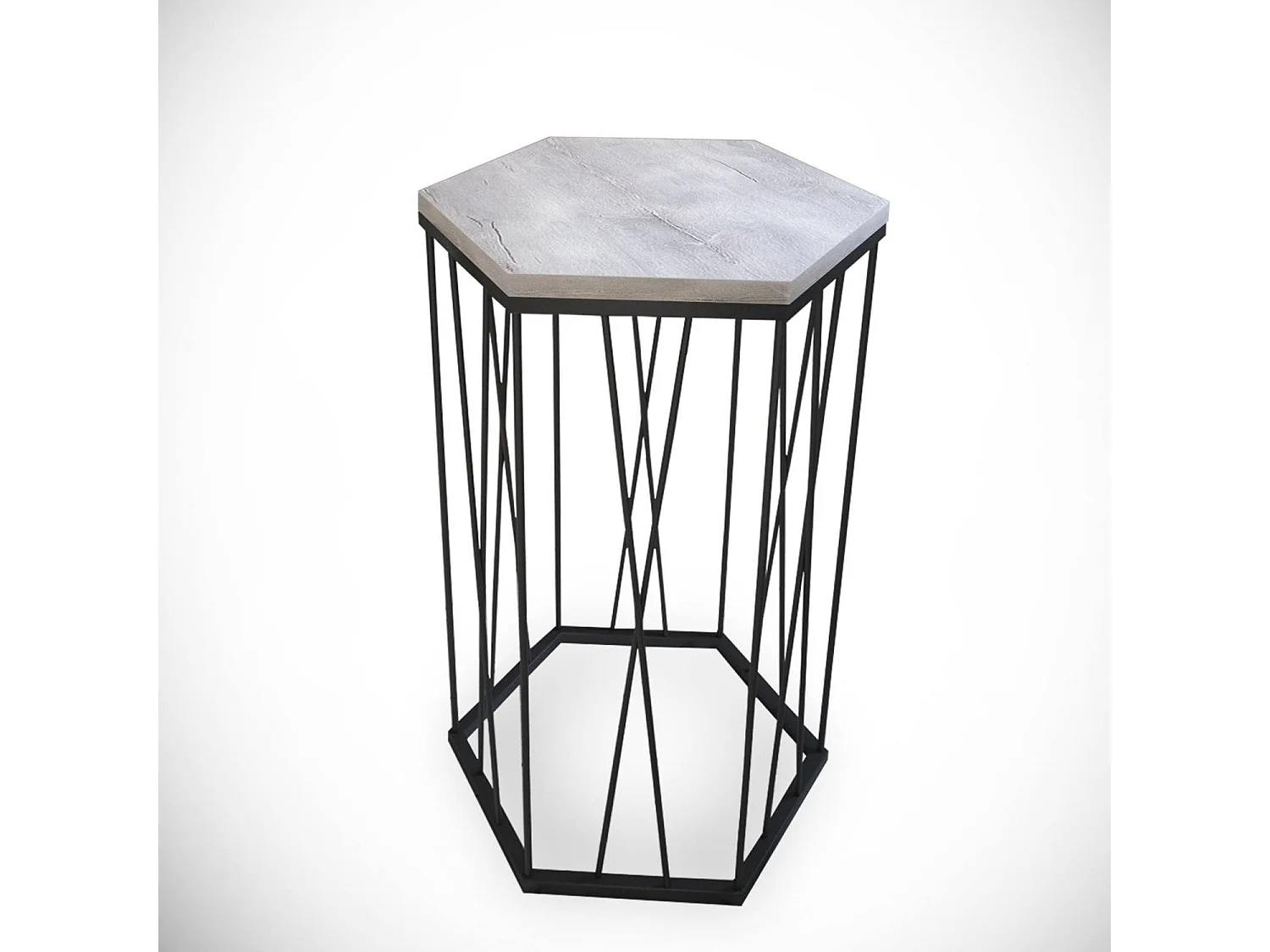 Table d'appoint hexagonale Supellex Bois Chêne clair et Métal Noir
