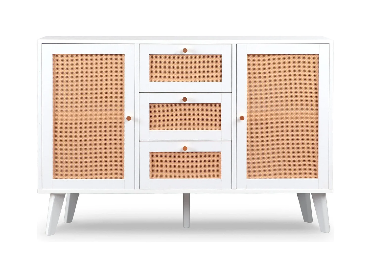 Buffet 3 tiroirs et 2 portes avec cannage Dalgora L120cm Blanc