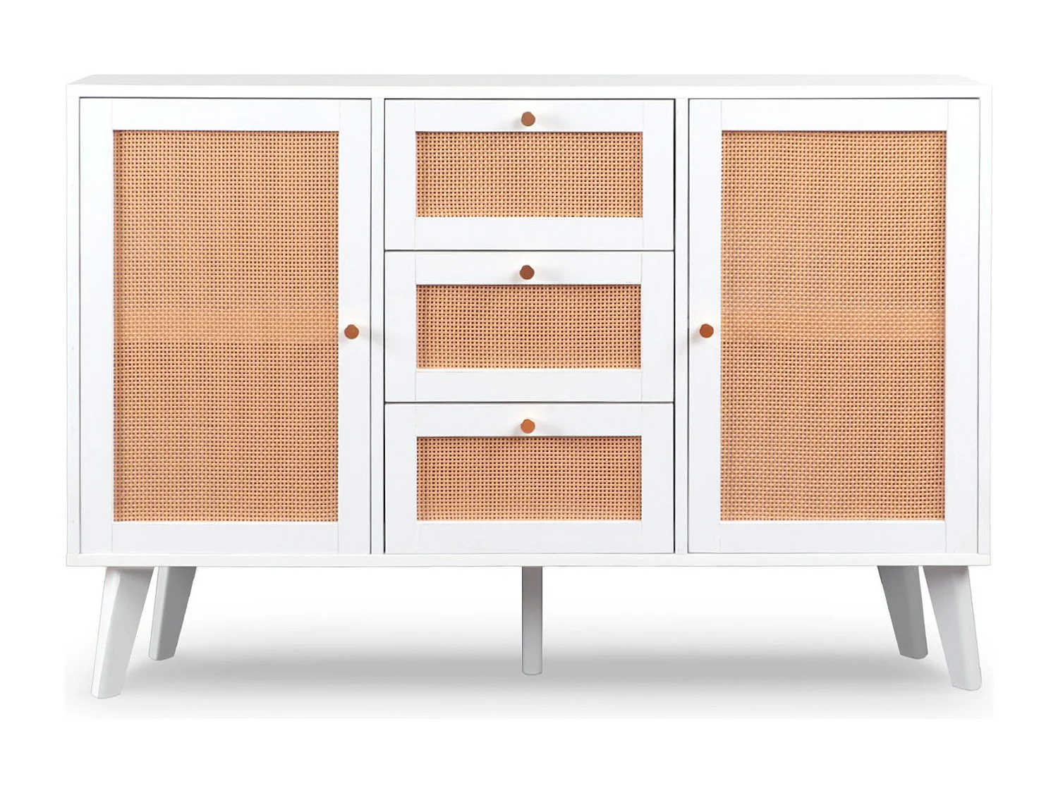 Buffet 3 tiroirs et 2 portes avec cannage Dalgora L120cm Blanc