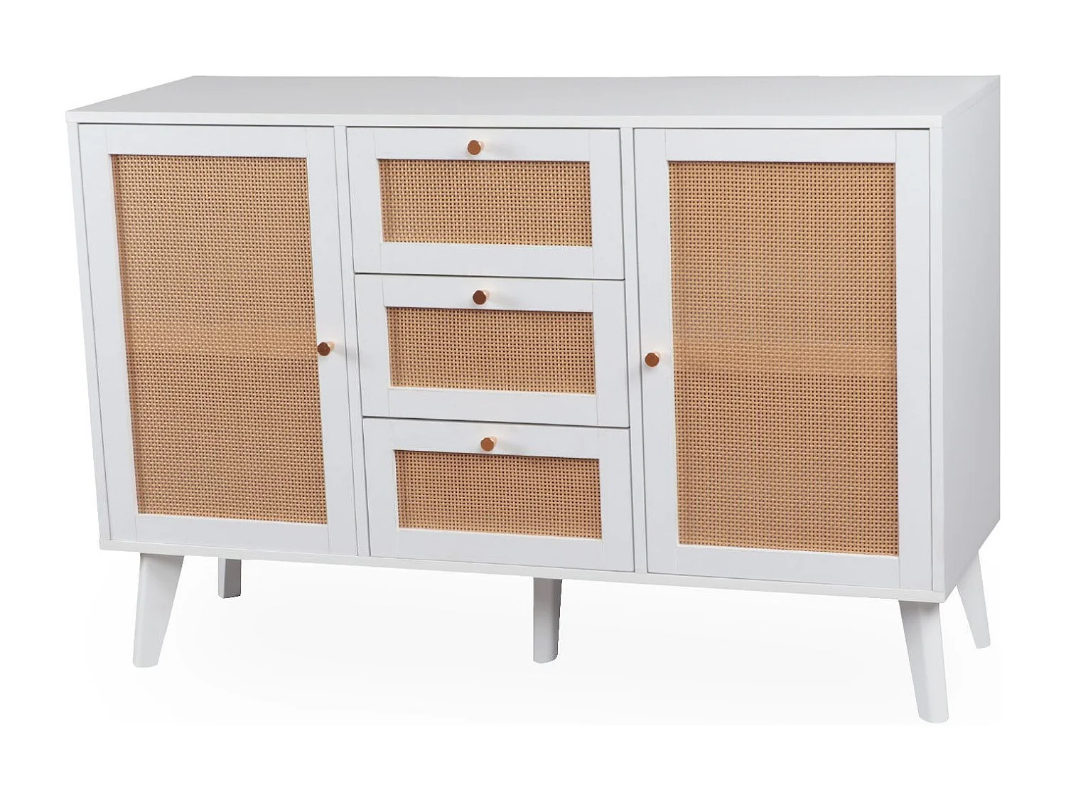 Buffet 3 tiroirs et 2 portes avec cannage Dalgora L120cm Blanc